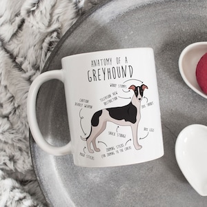 Greyhound Coffee Mug, Cute Black and White Greyhound Gift, Dog Lover, Funny Dog Gift for Her, Him, Pet Animal Cup, Dog Mom, Dog Dad, Anatomy