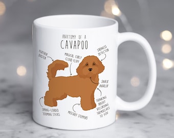 Taza de café Cavapoo, Regalo adorable de Cavapoo rojo, Para amantes de los perros Cavapoo, Mamá Cavapoo, Papá Cavapoo, Cruce de Doodle y Caniche, Regalo para amantes de los perros (para ella y para él)