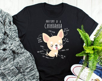 Camiseta de Chihuahua, para mujer y hombre, regalo divertido para amantes de los perros, camiseta de Chihuahua adorable, camiseta de Chihuahua, camiseta para mascotas, mamá de perro, papá de perro, anatomía canina, animal