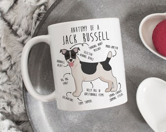 Jack Russell Terrier Coffee Mug, Cute Pet Gift, Dog Lover, Funny Dog Mom, Black White Dog Dad, Mini Foxie, Fox Terrier Cup, JRT Anatomy