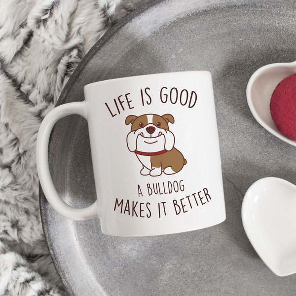 English Bulldog Coffee Mug, Cute Chocolate and White Bulldog Gift, Dog Lover, Funny Gift for Her, Him, Bulldog Mom, Bulldog Dad, Cup