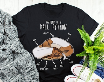 おもしろいまだら模様のボールパイソンシャツ、女性、男性、爬虫類Tシャツ、ヘビ好きへのギフト、爬虫類Tシャツ、かわいいヘビTシャツ、パイソン解剖学ヘビママパパ