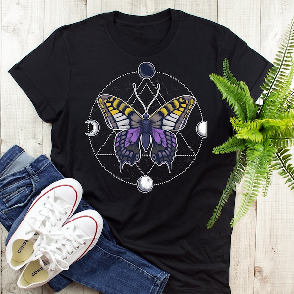 Nonbinary Pride Shirt, Non Binary Pride Gift, LGBT T-shirt, Enby Flag, LGBTQ, Transgender, Pride Festival, Trans, Subtle Discreet, Butterfly