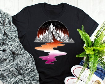 Lesbian Pride Shirt, Women, Lesbian Flag Pride Gift, LGBT T-shirt, Gay Pride Graphic Tee, Tops, Clothing, Mountain River, Sapphic