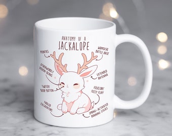 Jackalope Coffee Mug, Cute Jackalope Gift, Bunny Rabbit Lover, Funny Gift for Her, Him, Cryptid, Fantasy Animal Jack Rabbit Hare