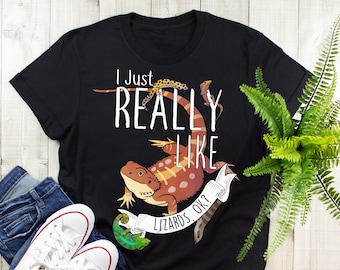 Funny Lizard Shirt, Women Men, Reptile Lover Gift, Pet Bearded Dragon Blue-Tongue Crested Leopard Gecko Chameleon T-Shirt, Cute Tee, Tshirt