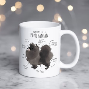 Schwarzer Pommerschen Kaffeebecher, süßes Pom Geschenk, Hundeliebhaber, lustiges Geschenk für sie, ihn, Geburtstag, Haustierbecher, Hundemama, Hundepapa, Hundeanatomie