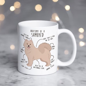 Biscuit Samoyed Coffee Mug, Cream Samoyed, Cute Samoyed Gift, Dog Lover, Funny Gift for Her, Him, Samoyed Mom, Samoyed Dad, Dog Anatomy Cup