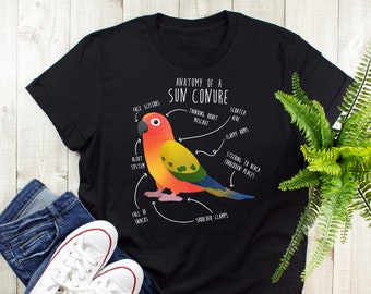 Sun Conure Shirt, Women, Men, Funny Parrot Lover Gift, Cute Pet T-shirt, Bird Meme Humor, Anatomy, Conure Mom, Conure Dad, Ornithologist