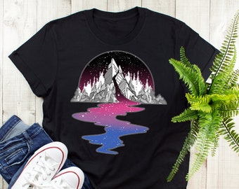 Bisexual Pride Shirt, Women Men, Bi Pride Gift, LGBT T-shirt, Gay Pride Graphic Tee, Bisexuality Tops, Clothing, River Mountain, Bi Flag