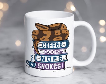 Taza de café con diseño de pitón bola, regalo ideal para amantes de las serpientes, taza divertida con reptiles, para amantes del café, de los libros y de las siestas. Regalo perfecto para él o ella. Taza para mamá o papá serpiente.