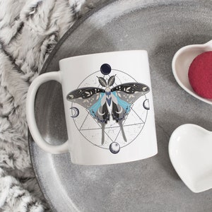 Demiboy Pride Coffee Mug, Demiboy Pride Flag Gift, LGBT Gift, Nonbinary, Transgender Trans Demiguy Luna Moth Moon Phase Cottagecore Occult