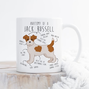 Broken Coat Jack Russell Terrier Coffee Mug, Cute Pet Gift, Dog Lover, Funny Dog Mom, Rough Coat Dog Dad, Fox Terrier Cup, JRT Anatomy