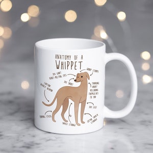 Whippet  Coffee Mug, Cute Fawn Whippet Gift, Dog Lover, Funny Gift for Her, Him, Pet Animal, Dog Mom, Dog Dad, Sighthound Greyhound Anatomy