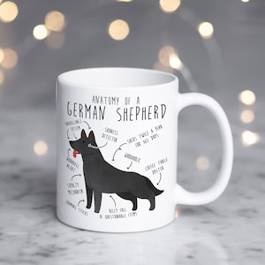 Black German Shepherd Coffee Mug, Funny Cute German Shepherd Lover Gift, Dog Mom Dad, Pet Gift for Her, Him, Dog Anatomy, Doggo Meme
