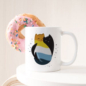 Aroace Pride Coffee Mug, Aromantic Asexual Pride Flag Gift, LGBT Mug, Gay Pride Month Festival, Aro Ace Sunset, Yin Yang Cat, Black Cat