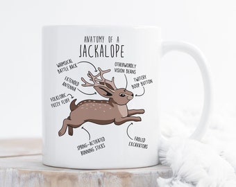 Jackalope Coffee Mug, Cute Jackalope Gift, Bunny Rabbit Lover, Funny Gift for Her, Him, Cryptid, Fantasy Animal Jack Rabbit Hare
