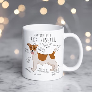 Jack Russell Terrier Coffee Mug, Cute Pet Gift, Dog Lover, Funny Dog Mom, Brown White Dog Dad, Mini Foxie, Fox Terrier Cup, JRT Anatomy