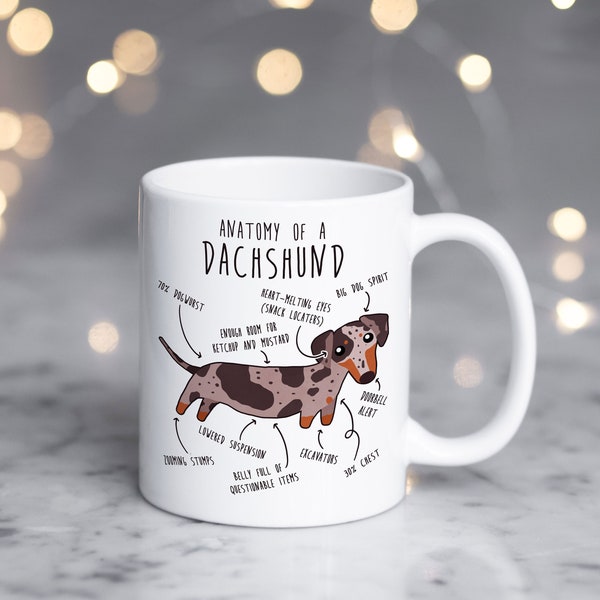 Dapple Dachshund Coffee Mug, Cute Pet Red Merle Weiner Dog Gift, Sausage Dog Lover, Funny Gift for Her, Him, Dachshund Mom, Doxie Dad