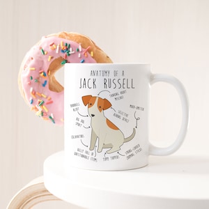 Jack Russell Terrier Coffee Mug, Cute Pet Gift, Dog Lover, Funny Dog Mom, Brown White Dog Dad, Mini Foxie, Fox Terrier Cup, JRT Anatomy