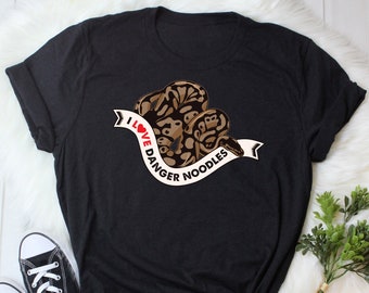 Koszulka z pytonem królewskim, damska, męska, z gadem, prezent dla miłośnika węży, zabawna koszulka z gadem, uroczy t-shirt z wężem, uwielbiam niebezpieczne makarony, mama i tata węża