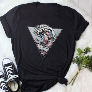 Transgender Pride Shirt, Trans Pride Gift, LGBT T-shirt, Gay Pride Month Festival Tee, LGBTQ Tops, Trans Flag, Subtle Ocean Lover Wave