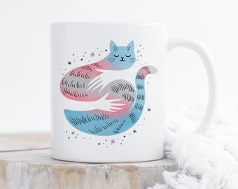 Transgender Pride Coffee Mug, Trans Flag Gift, LGBT Mug, Butterfly, Gay Pride Month Festival, Subtle, Discreet, Trans Cat, Pride Cat Lover