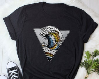 Aroace Pride Shirt, Sonnenuntergang Flagge, Frauen, Männer, Aro Ace Pride Geschenk, LGBT T-Shirt, Gay Pride Festival T-Shirt, Aromantic Asexual, Ocean Lover Wave