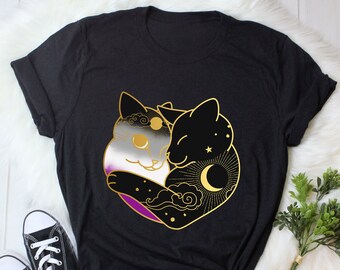 Asexual Pride Shirt, Women Men, Ace Flag Gift, LGBT T-shirt, Gay Pride Month Festival Tee, Asexual Tops, Clothing, Moon Heart Cat, Subtle