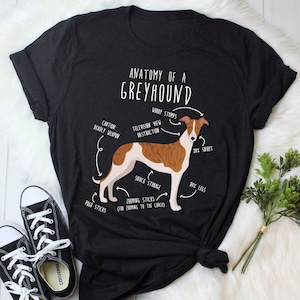 Greyhound Shirt, Women, Men, Funny White and Brindle Greyhound Lover Gift, Cute Dog T-shirt, Pet Tee, Dog Mom, Dog Dad, Animal Anatomy,