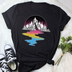 Pansexual Pride Shirt, Women Men, Pan Pride Flag Gift, LGBT T-shirt, Gay Pride Month Festival Tee, Tops Clothing, Mountain, Subtle Discreet