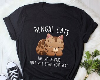 Camiseta de Gato de Bengala, Feminina, Masculina, Presente Divertido para Amantes de Gatos, Camiseta Fofa para Animais de Estimação, Camiseta para Amantes de Gatos de Bengala, Camiseta de Gato de Bengala, Mãe de Gato de Bengala, Pai de Gato, Animal