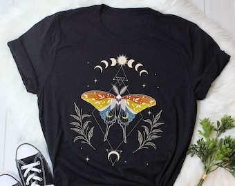 Aroace Pride-shirt, zonsondergangvlag, dames, heren, Aro Ace Pride-cadeau, LGBT-T-shirt, Gay Pride, Aromantic ongeslachtelijke Luna Moth Moon Phase Cottagecore