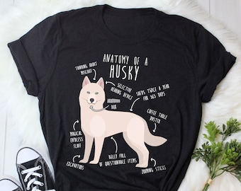 Wit husky-shirt, vrouwen mannen, hondenliefhebber cadeau, schattige Siberische husky T-shirt, grappige husky minnaar tshirt, pet-T-shirt, harige fandom, moeder, vader