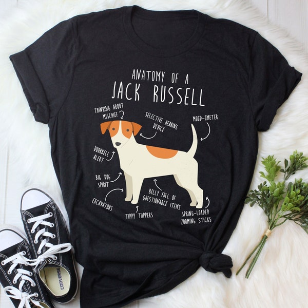 Jack Russell Terrier Chemise, Femmes, Hommes, Funny Dog Lover Gift, Cute Pet T-shirt, Dog Mom Tee, Dog Dad, Mini Foxie, Fox Terrier, JRT Anatomy