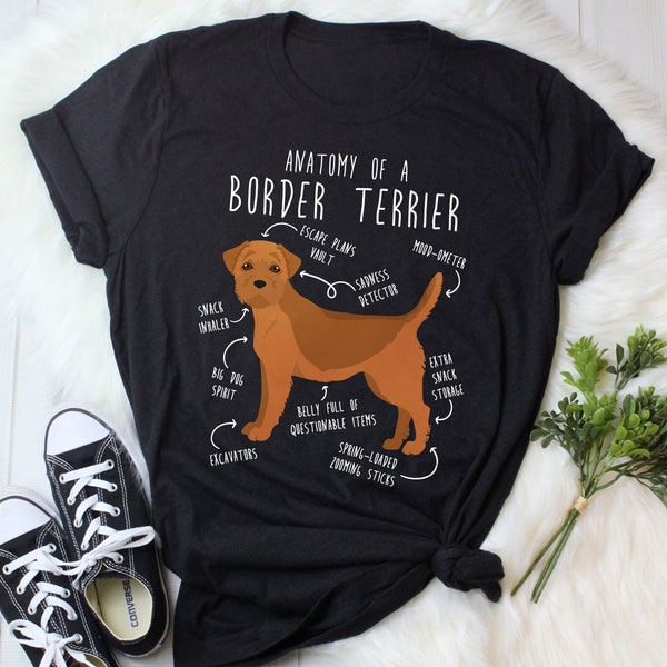 Chemise Border Terrier, Femmes Hommes, Red Border Terrier, Cadeau d’amoureux des chiens, T-shirt pour chien mignon, T-shirt pour amoureux des animaux de compagnie, Tee, Maman chien, Papa chien, Anatomie