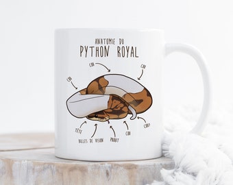 Anatomie Du Python Royal, Français Französischer Piebald Ball Python Kaffeetasse, niedliches Schlangen-Liebhaber Geschenk, lustiges Reptil Becher, Anatomie, Schlange Mama Papa