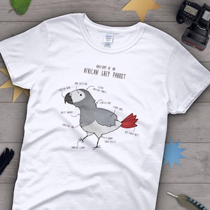 Chemise perroquet gris de Afrique, femmes hommes, cadeau drôle d&#39;amant de perroquet, T-shirt oiseau mignon, t-shirt perroquet gris de Afrique, t-shirt graphique pour animaux de compagnie, vêtement bleu