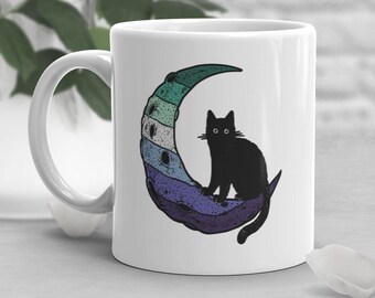 Gay Man Pride Coffee Mug, Gay Men Flag Gift, LGBT Mug, Space Moon Cat, Gay Pride Month Festival, Blue Gay Male Flag, LGBTQIA Subtle Discreet