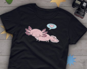Axolotl Shirt, Frauen Männer, Axolotl Liebhaber Geschenk, süßes mexikanisches Walking Fish T-Shirt, Axolotl Liebhaber Tshirt, Haustier Grafik T-Shirt, Navy, Pink, Blau Top