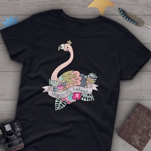 Flamingo Shirt, Women Men, Flamingo Lover Gift, Cute Flamingo T-shirt, Pink Flamingo Tshirt, Bird Graphic Tee, Majestically Awkward, Navy