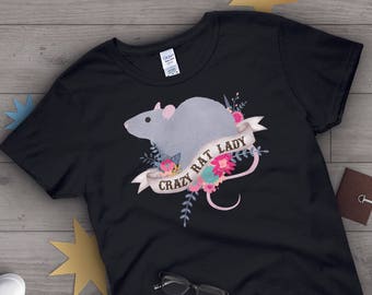 Camiseta de rata, Mujer, Regalo para amantes de las ratas, Camiseta de rata adorable, Camiseta para amantes de las mascotas, Camiseta estampada, Tops, Ropa, Ratón, Azul, Rosa, Azul marino, Negro, Blanco