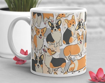 Corgi Coffee Mug, Cute Corgi Gift, Dog Lover, Gift for Her, Him, Birthday, Pembroke Welsh Corgi, Black Mug, Pet Mug, Red Headed Tri Color