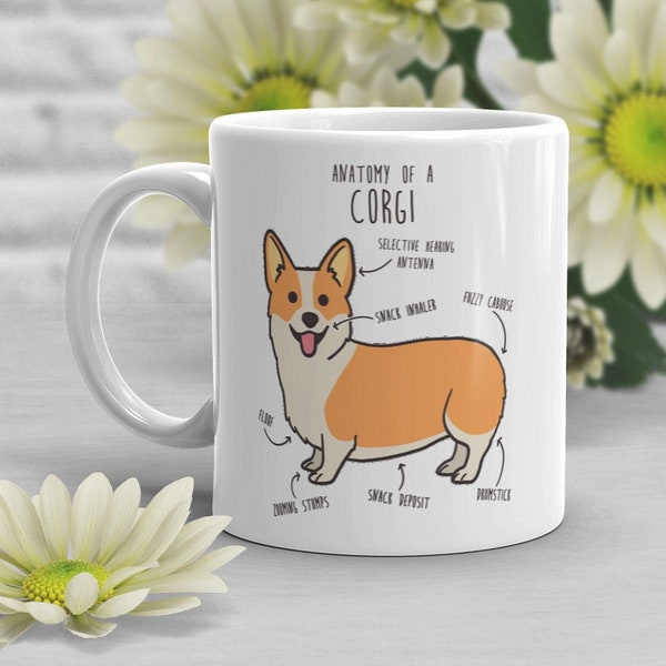 Corgi Coffee Mug, Cute Corgi Gift, Dog Lover, Funny Gift for Her, Him, Birthday, Pembroke Welsh Corgi, Pet Mug, Corgi Mom Corgi Dad, Anatomy