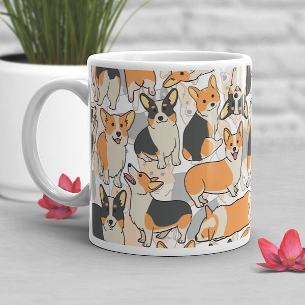 Corgi Coffee Mug, Cute Corgi Gift, Dog Lover, Gift for Her, Him, Birthday, Pembroke Welsh Corgi, Black Mug, Pet Mug, Red Headed Tri Color