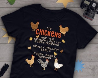 Camiseta engraçada com estampa de galinha, unissex, presente para amantes de galinhas, camiseta fofa com estampa de pássaro, camiseta com estampa de galinha, camiseta com estampa de animal de estimação, blusa com estampa de galinha, roupa, manhã, azul marinho