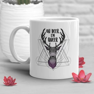 Asexual Pride Coffee Mug, Ace Flag Gift, LGBT Mug, Gift for Her, Him, Them, Gay Pride Month Festival, LGBTQIA, Oh Deer I&#39;m Queer, LGBTQ