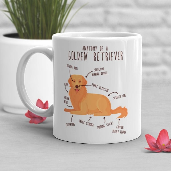 Funny Golden Retriever Coffee Mug, Cute Golden Retriver Gift, Dog Lover, Gift for Her, Him, Golden Retriever Mom, Dad, Anatomy, Birthday