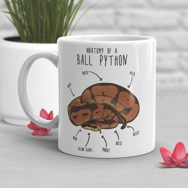 Ball Python Coffee Mug, Cute Snake Lover Gift, Funny Reptile Mug, Gift for Him, Her, Birthday Cup, Anatomy of a Python, Snake Mom, Snake Dad