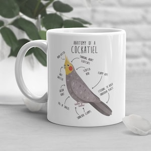 Cockatiel Coffee Mug, Cute Cockatiel Gift, Parrot Lover, Funny Gift for Her, Him, Bird Cup, Parrot Dad, Mom, Grey Gray Tiel Anatomy